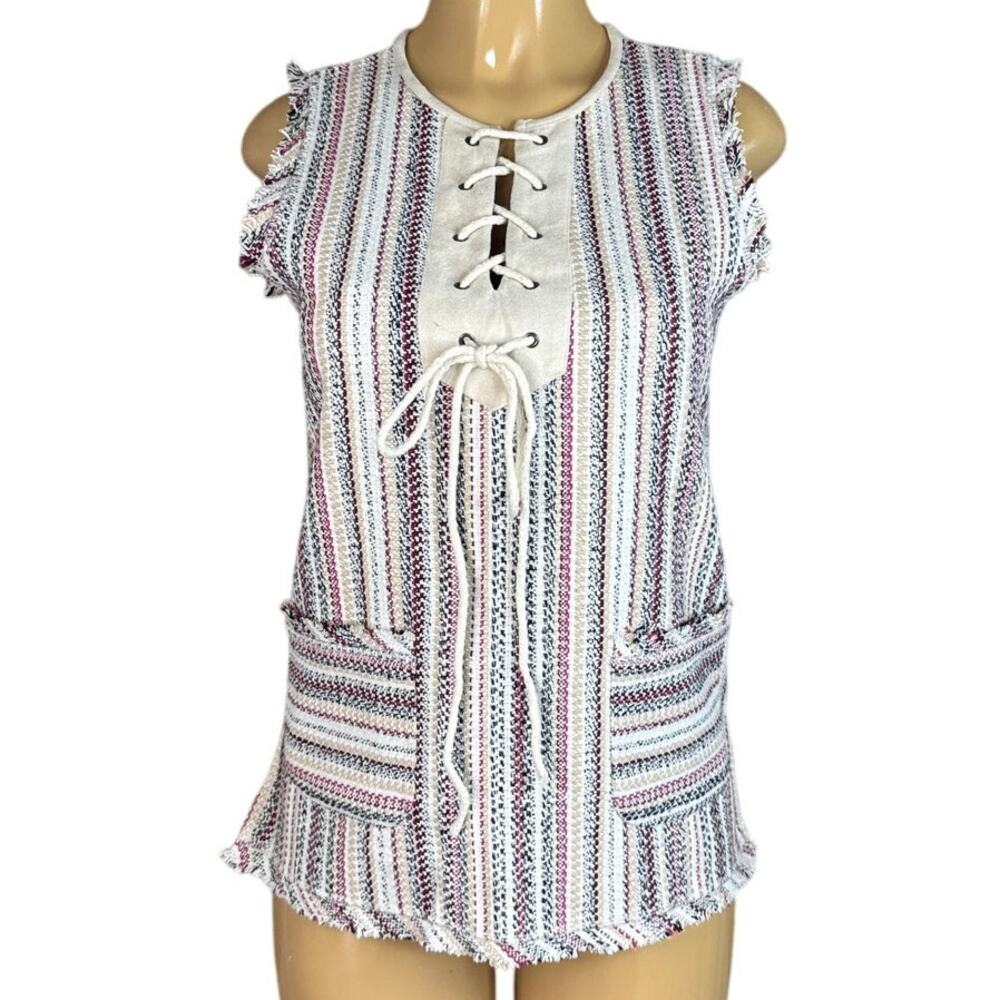 Ethereal by Paper Crane Striped Sleeveless Poncho Tank Top Size Small